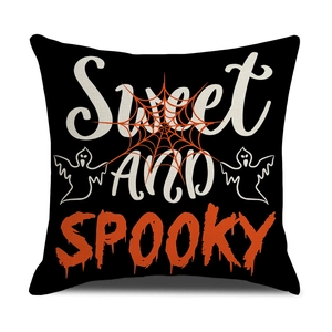 Halloween black linen pillowcase with Sweet and Spooky print and ghost design