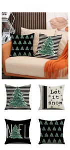 Set of four Christmas decorative pillow covers with watercolor trees and Noel lettering