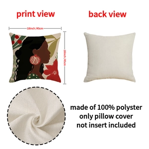 Modern Wabi-sabi linen pillow cover with black woman portrait art, 18x18 inch size