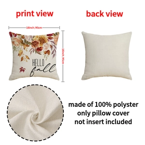 Fall decorative pillow cover with pumpkin maple leaf pattern and Hello Fall text