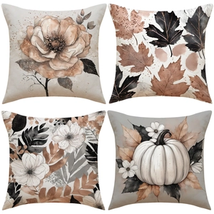 Autumn Thanksgiving Throw Pillow Covers Linen Polyester Pumpkin Maple Leaf Floral Print Square Cushion Covers For Sofa Home Decor Decorative Pillowcase