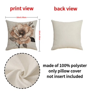 Linen Thanksgiving pillow cover with autumn pumpkin and floral print 18x18 inches