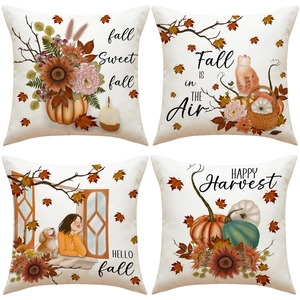 Fall Autumn Thanksgiving Pumpkin Sunflower Cushion Cover Linen Decorative Farmhouse Pillowcase For Sofa Home Decor