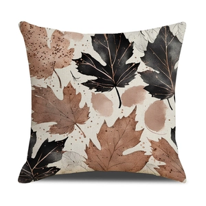 Linen autumn throw pillow cover featuring maple leaf print for Thanksgiving home decor