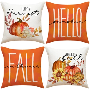 Autumn Pumpkin Maple Leaf Decorative Pillow Covers Thanksgiving Halloween Polyester Linen Look Throw Pillowcase For Sofa Home Decor
