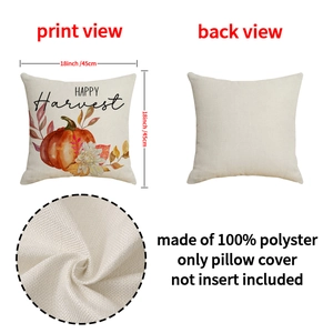 18x18 Happy Harvest pumpkin pillow cover made of beige polyester for autumn home decor