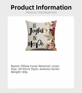 Leinen Kissenbezug 45x45cm mit BE Joyful IN HOPE Text und herbstlichem Ahornblatt-Design