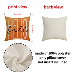 Hello Fall pumpkin pillow cover 18x18 inch set with polyester linen texture and back view