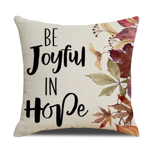 Leinen Kissenhülle mit Kürbis und BE Joyful IN Hope Herbstmotiv auf weißem Hintergrund
