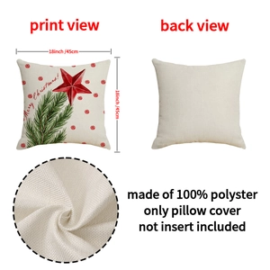 Christmas linen pillowcase 45x45cm with red star and festive letter printing