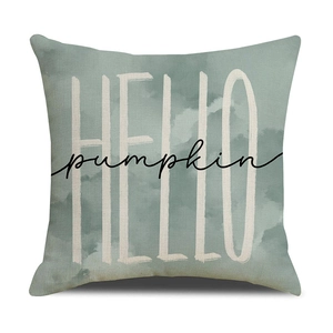 Green watercolor Hello Pumpkin decorative square pillowcase for autumn home decor
