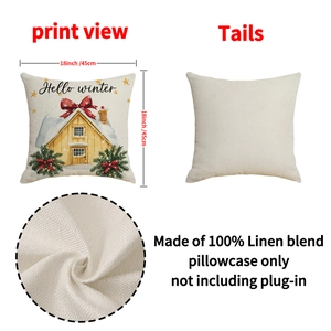 Housse de coussin Noël 18x18 avec imprimé Hello Winter et texture en tissu lin