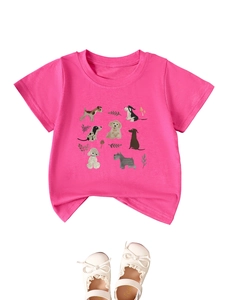 T-shirt rose pour enfant avec motifs de chiens et chaussures Mary Jane blanches à dentelle