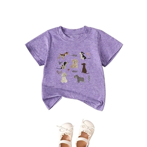 T-shirt violet pour enfants avec chiens de dessin animé et chaussures à nœuds blancs