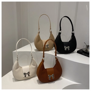 Chic hobo bags featuring pleated PU leather and decorative silver bow clasps in four colors