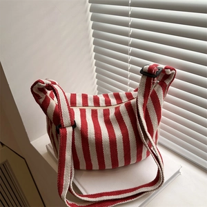 Sac À Épaule En Toile Rayée Grande Capacité Bandoulière Réglable Sac Fourre-Tout Hobo Décontracté Pour Femmes Quotidien