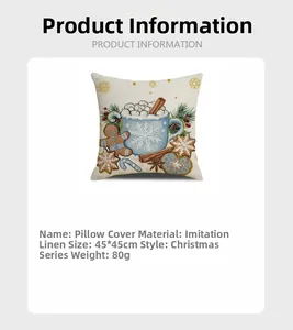 Detailed parameter chart for 45x45cm Christmas faux linen pillowcase with gingerbread prints