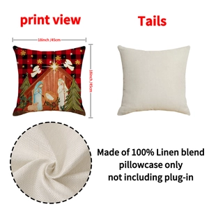 Christmas nativity scene pillow cover with red and black plaid 18-inch linen blend cushion