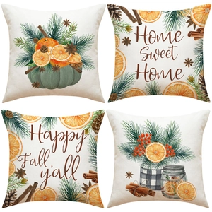 Housse de Coussin en Lin d'Automne Taie d'Oreiller Décorative Style Ferme pour Canapé Salon Décor de Récolte