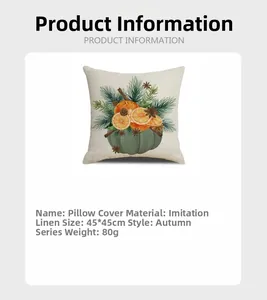 Détails techniques de la housse de coussin en lin d'automne 45x45cm avec motif de citrouille