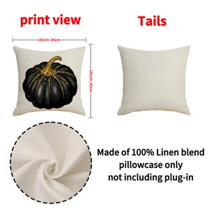 Linen pumpkin throw pillow cover 18x18 inch with black letter print and gold details
