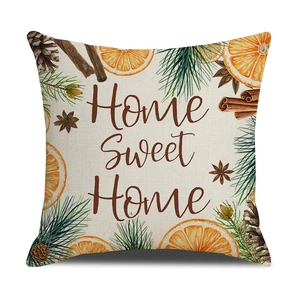 Housse de coussin en lin avec texte Home Sweet Home et motifs de fruits d'automne