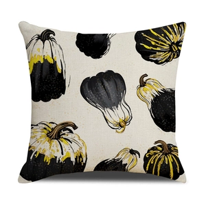 Halloween pumpkin throw pillow case with artistic orange and black patterns on linen fabric