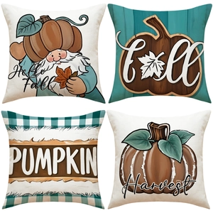 Fundas de Almohada Decorativas de Cosecha de Otoño Calabaza Gnomo Mezcla de Lino Funda de Cojín Cuadrada Para Sofá Decoración Hogar