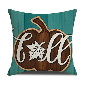 Funda de cojín de cosecha otoñal con estampado de calabaza y texto Fall en lino