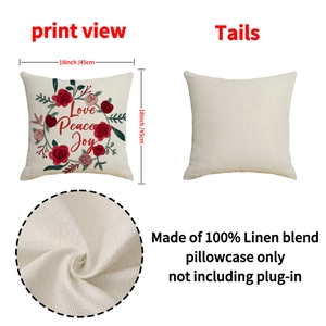 Nordic Christmas floral linen pillowcase with Love Peace Joy wreath print, 18 inch size