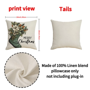 Linen Christmas pillow cover with cartoon bear and stockings, 18x18 inch holiday home decor