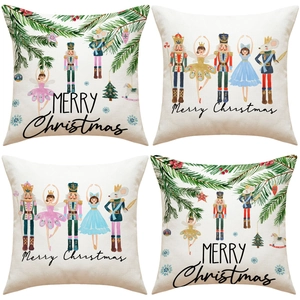 Nutcracker Christmas Cushion Cover Faux Linen Cartoon Ballerina Printed Festive Home Decor Pillowcase Square