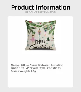 Faux linen Christmas pillow case with nutcracker design 45x45cm size specifications