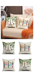 Tile display of Nutcracker Christmas pillow covers with Merry Christmas text on linen fabric