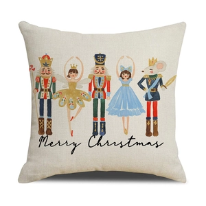 Christmas Nutcracker cushion cover in linen fabric featuring Merry Christmas lettering