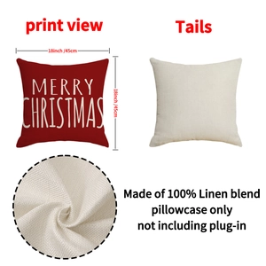 Christmas pillow covers in red linen blend with Merry Christmas text and 18-inch dimensions