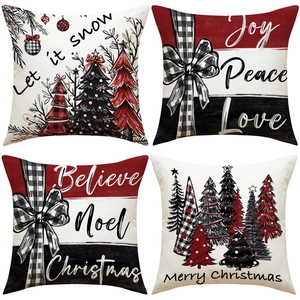 Housses De Coussin De Noël Mélange De Lin Taies Décoratives Fêtes Festives Sapin À Carreaux Décor De Canapé Maison