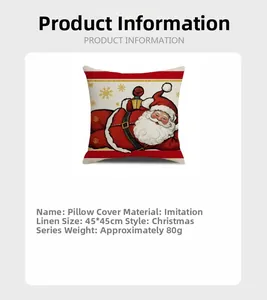 Detailed view of Santa Claus print on a 45x45cm faux linen Christmas pillowcase