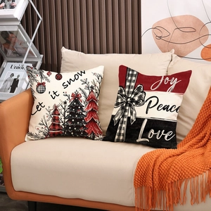 Housses de coussin de Noël lot de 2 avec texture lin et motifs sapins