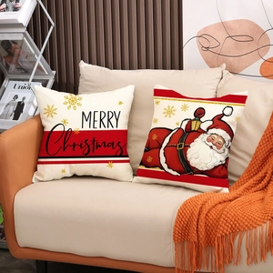 Set of two Christmas throw pillow covers with Santa and Merry Christmas print