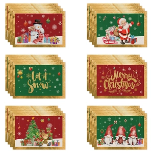 Set di 6 tovagliette natalizie in lino con motivi Babbo Natale, pupazzo di neve e renna