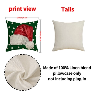 Classic Christmas pillow case with red Santa hat on green linen, 18x18 inch square cover