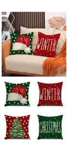 Detailed set of 4 Christmas throw pillow covers with festive patterns and winter typography