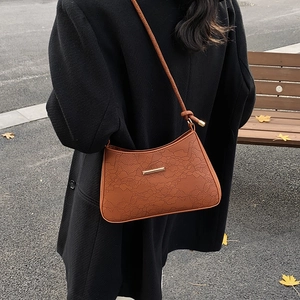 Women Lace Embossed Underarm Bag PU Leather Knotted Shoulder Strap Minimalist Commuter Retro Chic Fashion Handbag