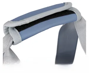 Detail of comfortable padded handles with black hook-and-loop closure for travel bag