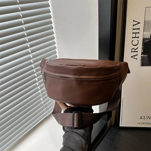 Chic dark brown PU leather waist bag with adjustable strap for sports and casual wear