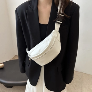 Women Casual PU Leather Waist Bag Chest Bag Solid Color Crossbody Fanny Pack For Travel Sports Outdoor Shoulder Bag