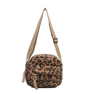 Sac bandoulière rétro en velours côtelé léopard avec sangle réglable et glands décoratifs