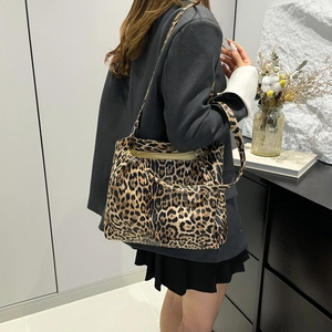Large leopard print hobo bag in soft fabric for women stylish winter commute fashion