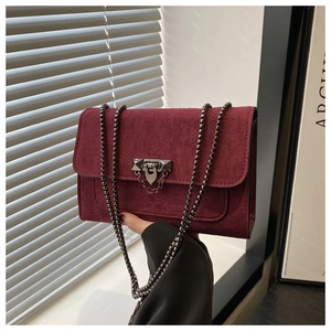 Sac Bandoulière Épaule En Daim Vintage Avec Bandoulière Chaîne Métallique Et Boucle À Rabat Petit Sac Carré Rétro Pour Femmes